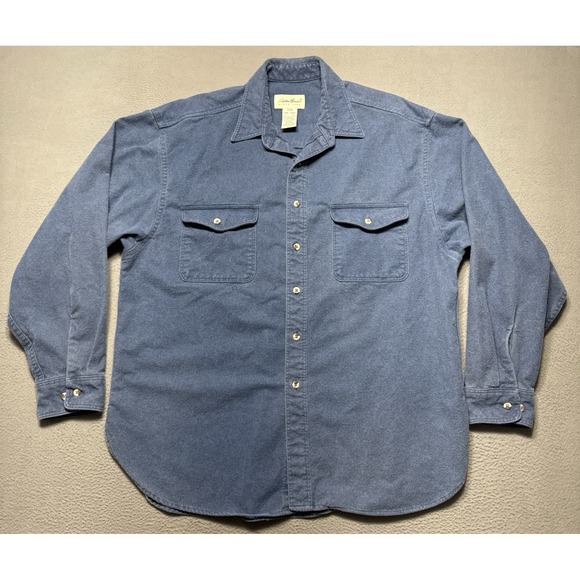 Vintage Eddie Bauer Chamois Shirt Mens XL Blue Pockets Heavy Y2K Outdoor Hiking - Picture 1 of 8